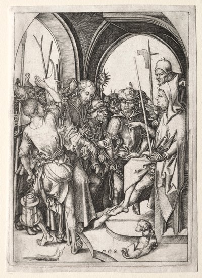 Kristus inför översteprästen. av Martin Schongauer