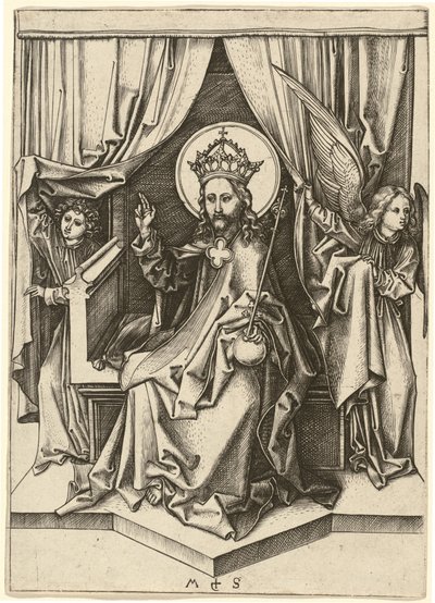 Kristus på tronen, med två änglar av Martin Schongauer