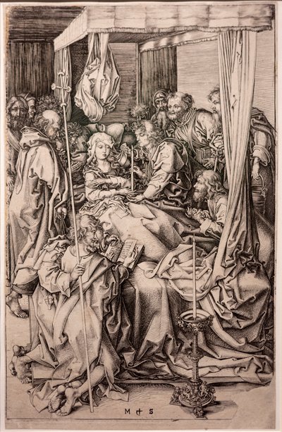 Gravyr på papper. Jungfruns död. Martin Schongauer. Ca 1470-1491. (gravyr på papper) av Martin Schongauer