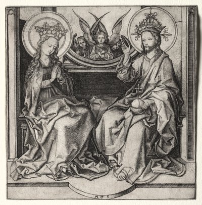 Gud Fadern och den välsignade jungfrun på tronen i närvaro av änglar av Martin Schongauer