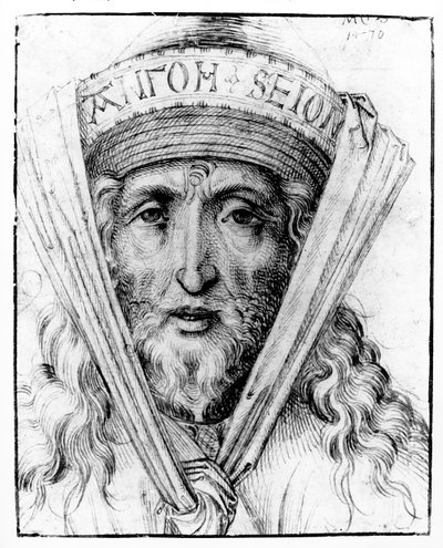 Overhoved for en ypperstepræst, ca. 1470 swed av Martin Schongauer