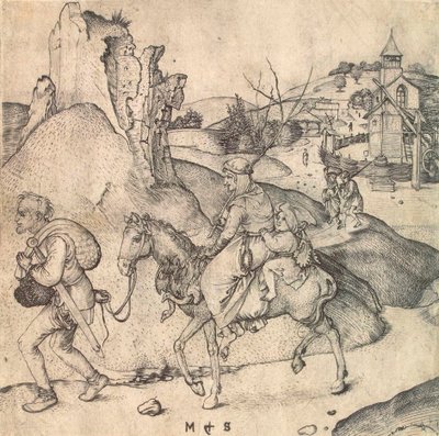 Bondfamiljen på väg till marknaden, mellan 1473 och 1475. av Martin Schongauer