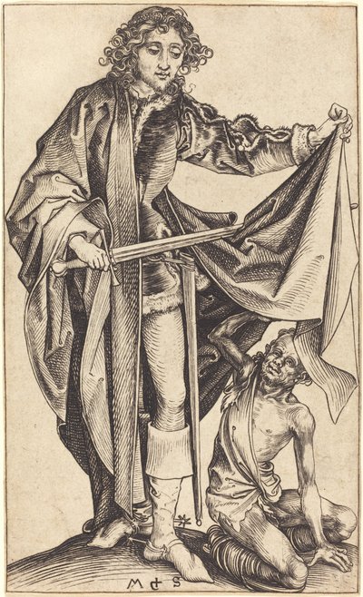 Saint Martin delar sin mantel av Martin Schongauer