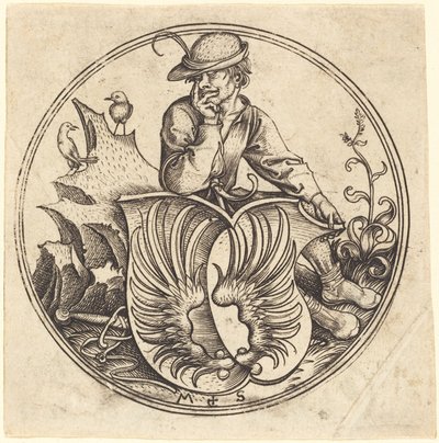 Sköld med vingar, hålls av bonde av Martin Schongauer