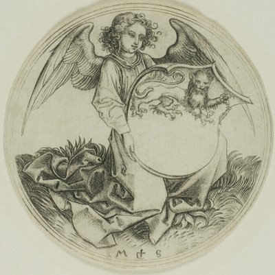 Sköld med ett lejon, hållen av en ängel av Martin Schongauer