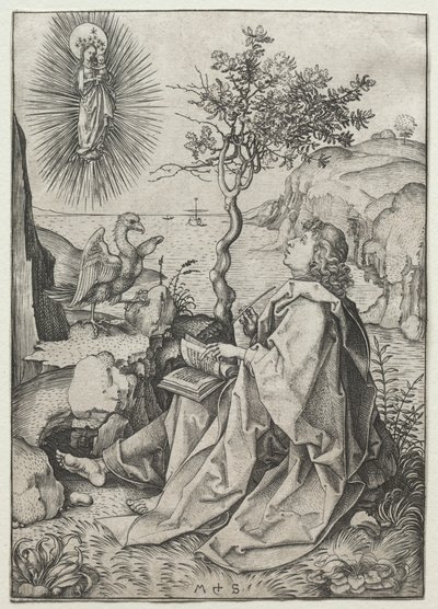 Johannes evangelisten på ön Patmos. av Martin Schongauer