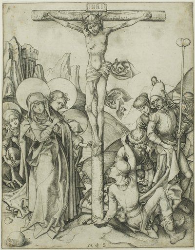 Korsfästelsen med de heliga kvinnorna, Johannes och de romerska soldaterna av Martin Schongauer