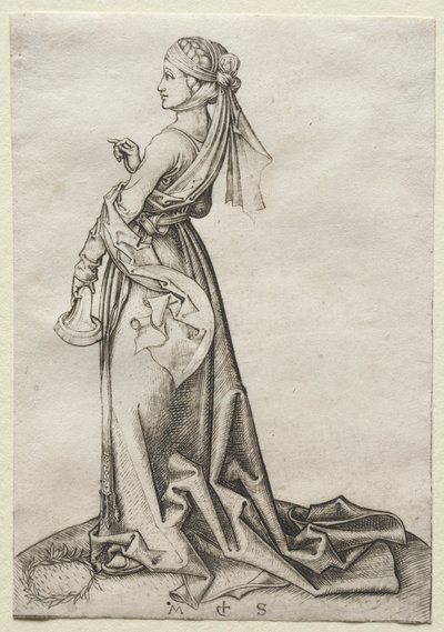 Den första av de dåraktiga jungfrurna. av Martin Schongauer