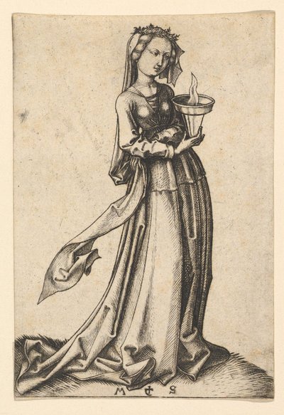 The Fourth Wise Virgin, från serien The Wise and Foolish Virgins, ca. 1435-1491. av Martin Schongauer