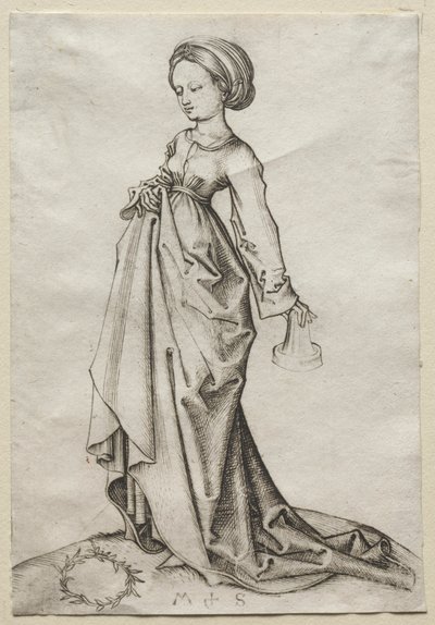 Den andra av de dåraktiga jungfrurna. av Martin Schongauer