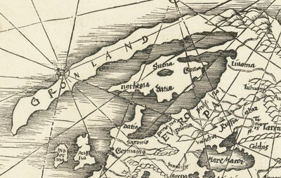 1513 års karta över Nordsjön som visar Grönlands förbindelse med Skandinavien av Martin Waldseemuller