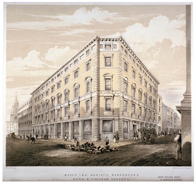 Mrs J&R Morleys lager, hörnet av Wood Street och Gresham Street, London, c1840. av Martin and Hood