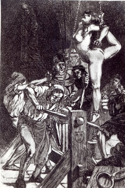 Bestraffning av en häxa, 1911 litho av Martin van Maele