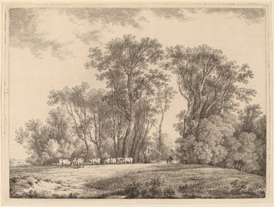 En äng med boskap vid kanten av en skog av Martin von Molitor