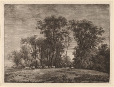 En äng med boskap vid kanten av en skog av Martin von Molitor