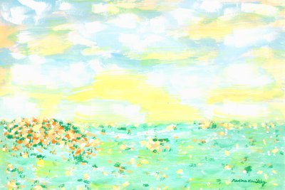 Blomma äng och molnig himmel gul aprikos av Martina Konitzky