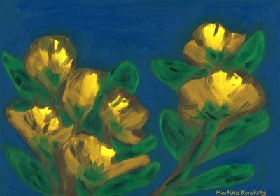 Gula rosor kväll himmel sammansättning brun gul blå av Martina Konitzky