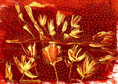 Landskap med blommor och stjärnhimmelbrunt guld av Martina Konitzky