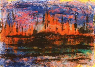 Skyline vattenreflektioner på kvällen av Martina Konitzky