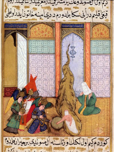 Födelsen av profeten Muhammed Miniature hämtad från "Siyer-i Nebi"" (Siyer i Nebi) episk dikt som berättar om profeten Muhammeds liv skriven av Mustafa, son till Yusuf d