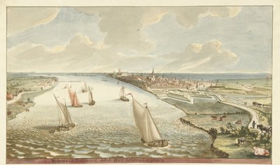 Utsikt över befästningarna nära Nijmegen på Waal Nymegen förstärkt av Sir General Coehoorn (titel på objekt) av Martinus Berkenboom