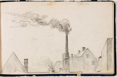 Stadsbild med rykande skorsten av Martinus Rørbye