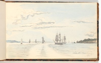 Kustlandskap med fartyg av Martinus Rørbye