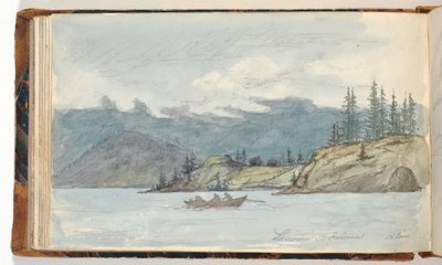 Sjölandskap med en roddbåt. Krøderenfjorden, Norge av Martinus Rørbye