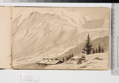 Landskap vid Chamonix, Frankrike. I förgrunden en sjö av Martinus Rørbye
