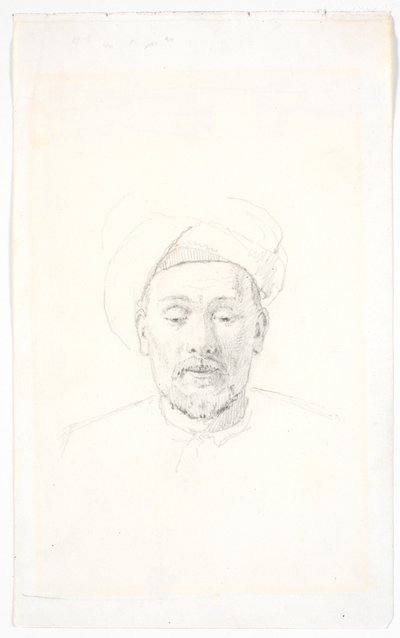 Porträtt av skäggig man, sedd en face, med turban av Martinus Rørbye