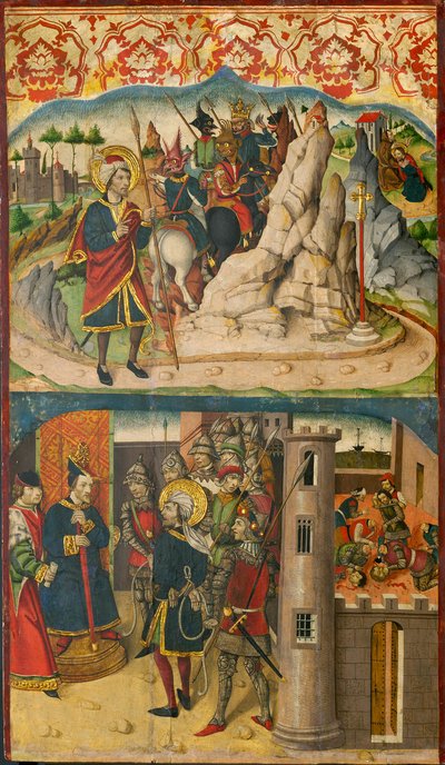 Saint Christopher möter Satan; Den helige Christopher inför kungen av Lykien av Martín de Soria