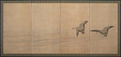 Gäss över en strand, Edo-perioden, 1700-talet. av Maruyama Okyo