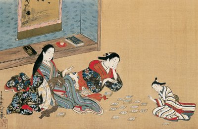 Kvinnor som spelar kort, av Maruyama Okyo (1733-1765), sidenmålning i ukiyo-e-stil, Japan av Maruyama Okyo