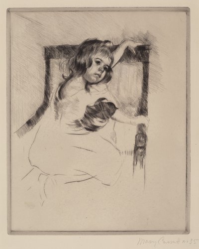 Knästående i en fåtölj av Mary Cassatt