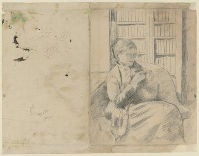 Stickning i biblioteket recto, Stickning i biblioteket verso, c. 1881. av Mary Cassatt