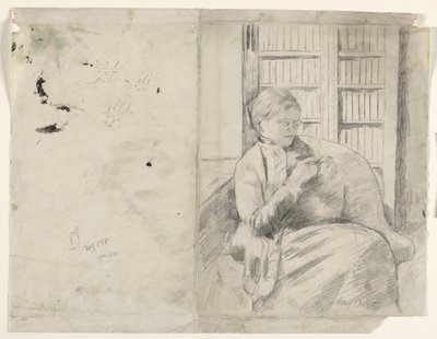 Stickning i biblioteket recto, c. 1881. av Mary Cassatt