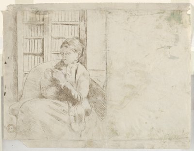 Stickning i biblioteket ago, c. 1881. av Mary Cassatt
