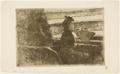 Dam i svart, i en loge, vänd åt höger av Mary Cassatt