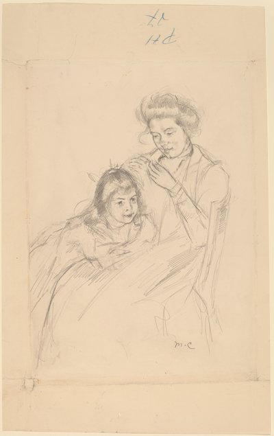 Margot lutad mot Reines knä, ca. 1902. av Mary Cassatt