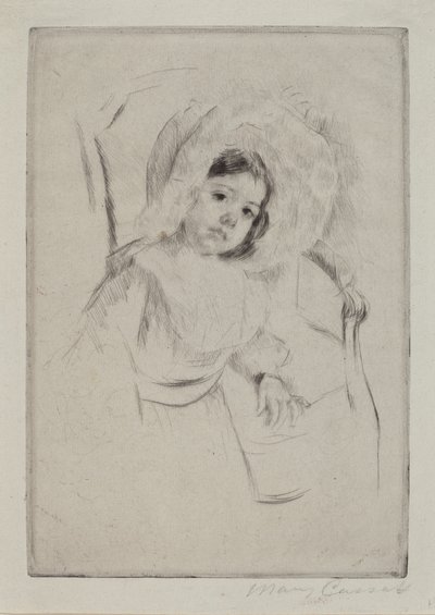 Margot i en disketthuv lutad mot en stol av Mary Cassatt