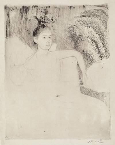 Mimi håller en japansk fläkt av Mary Cassatt