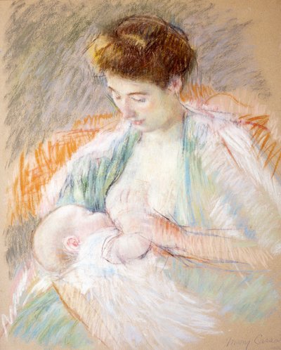 Moder ros som ammar sitt barn, ca 1900 (pastell på papper) av Mary Cassatt