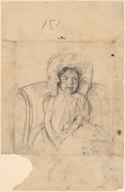 Leende Margot med volanghuv, ca. 1902. av Mary Cassatt