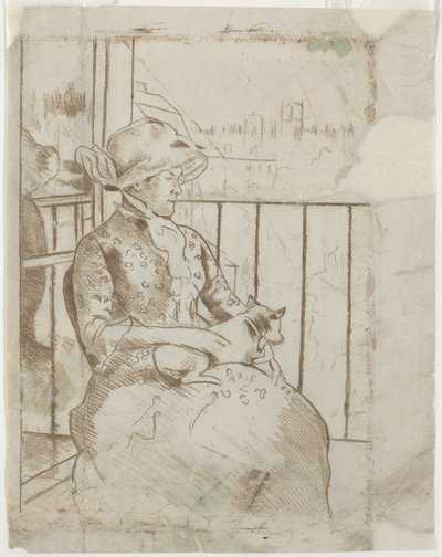 Susan på en balkong som håller en hund [verso], ca. 1883. av Mary Cassatt