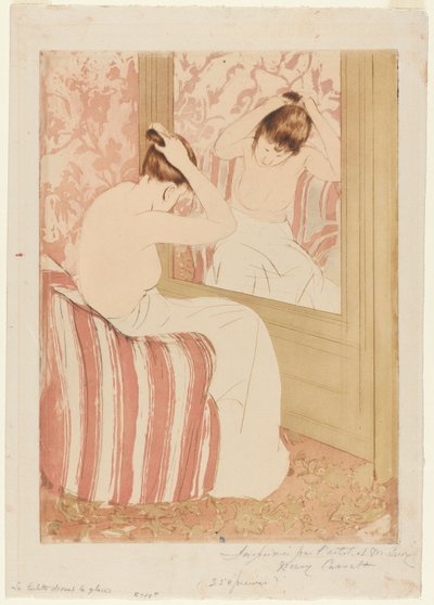 The Coiffure, 1890-1891. av Mary Cassatt