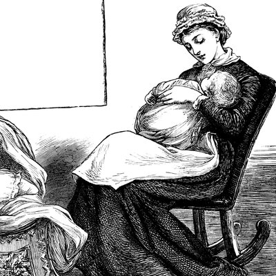 En mamma som gosade sitt barn, medan hon satt på en gungstol av Mary Ellen Edwards