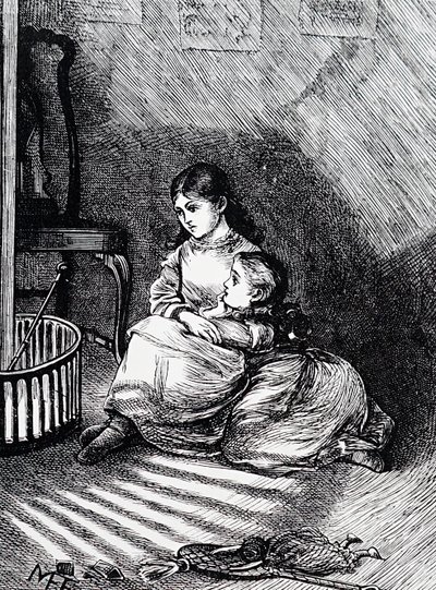 Barn som sitter vid brasan av Mary Ellen Edwards