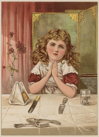 Tjej som säger nåd före måltid (chromolitho) av Mary Ellen Edwards