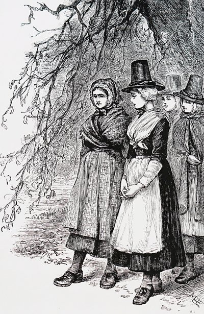 Walesiska flickor på en Hollantide-mässa, en anställningsmässa som väntar på att bli förlovade som hemtjänstemän av Mary Ellen Edwards
