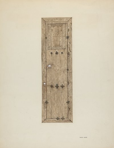 Kopparbesatt dörr en i ett par, ca. 1939. av Mary Hansen